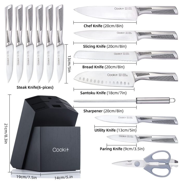 Kitchen Knife Set, 15 Piece Knife Sets with Block, Chef Knives with Non-Slip German Stainless Steel - Image 3