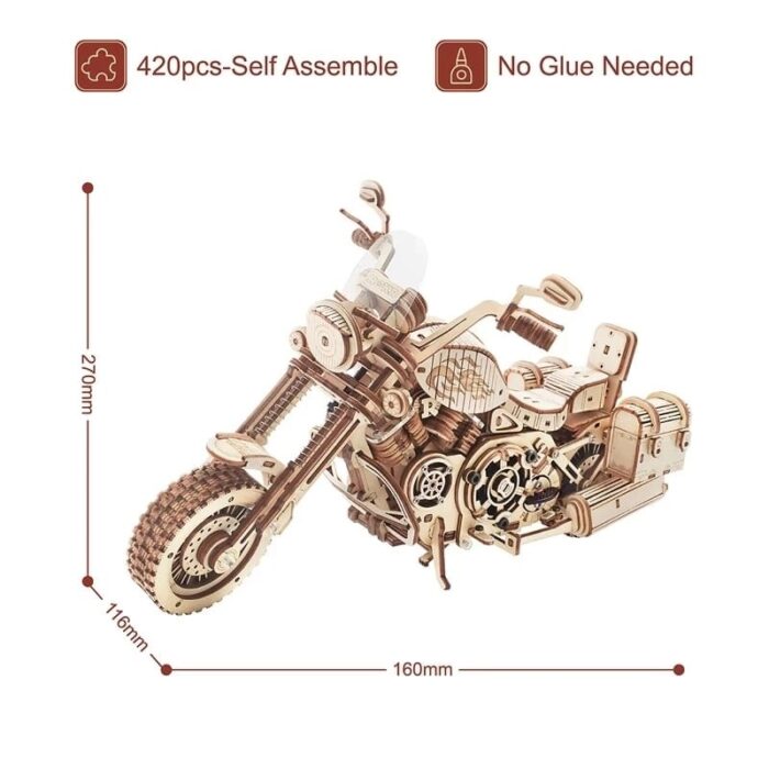 Robotime Rokr Cruiser Motorcycle DIY Wooden Model 420 Pcs Building Block Kits Funny Toys Gifts For Children Adults - Image 6